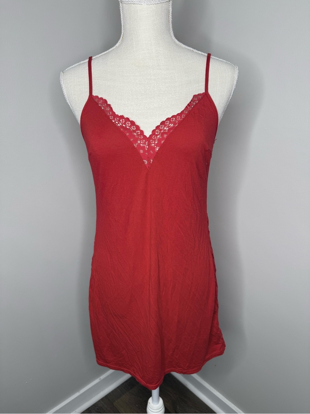 Victoria's Secret Red Lace-Trim Chemise Slip